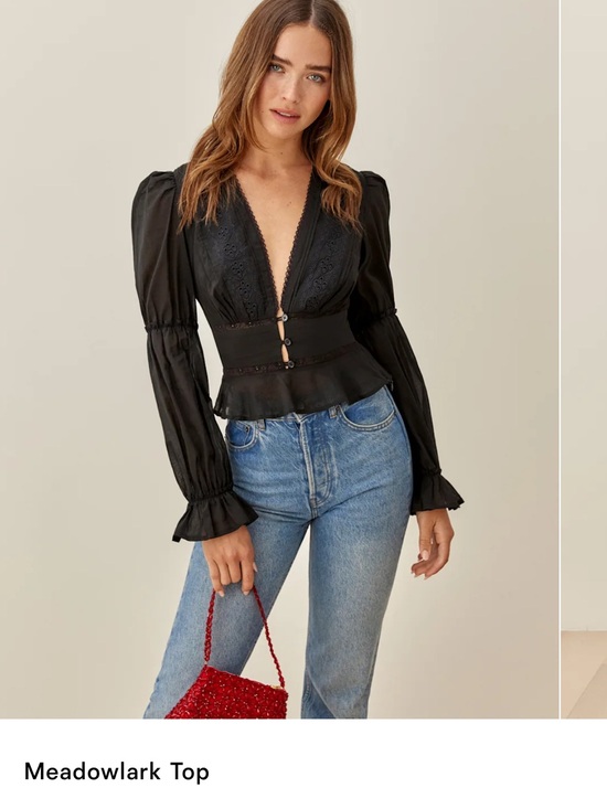 Reformation Tops - Reformation Black Meadowlark Lace-Trim V-Neck Blouse